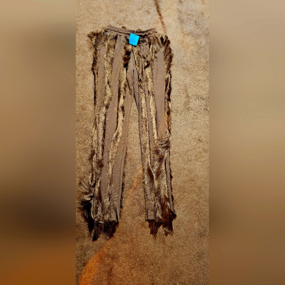 Brown Wide Leg Fringe Pants